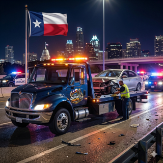 Accident towing response at crash scene in Austin TX