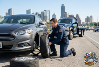 Flat tire change roadside service Austin TX