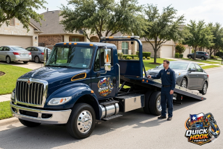 Flatbed tow truck loading vehicle in Austin TX