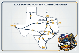 Map of long distance towing routes from Austin TX