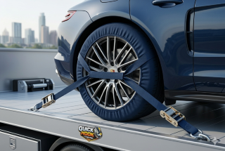 Soft-tie strapping system securing luxury vehicle wheels